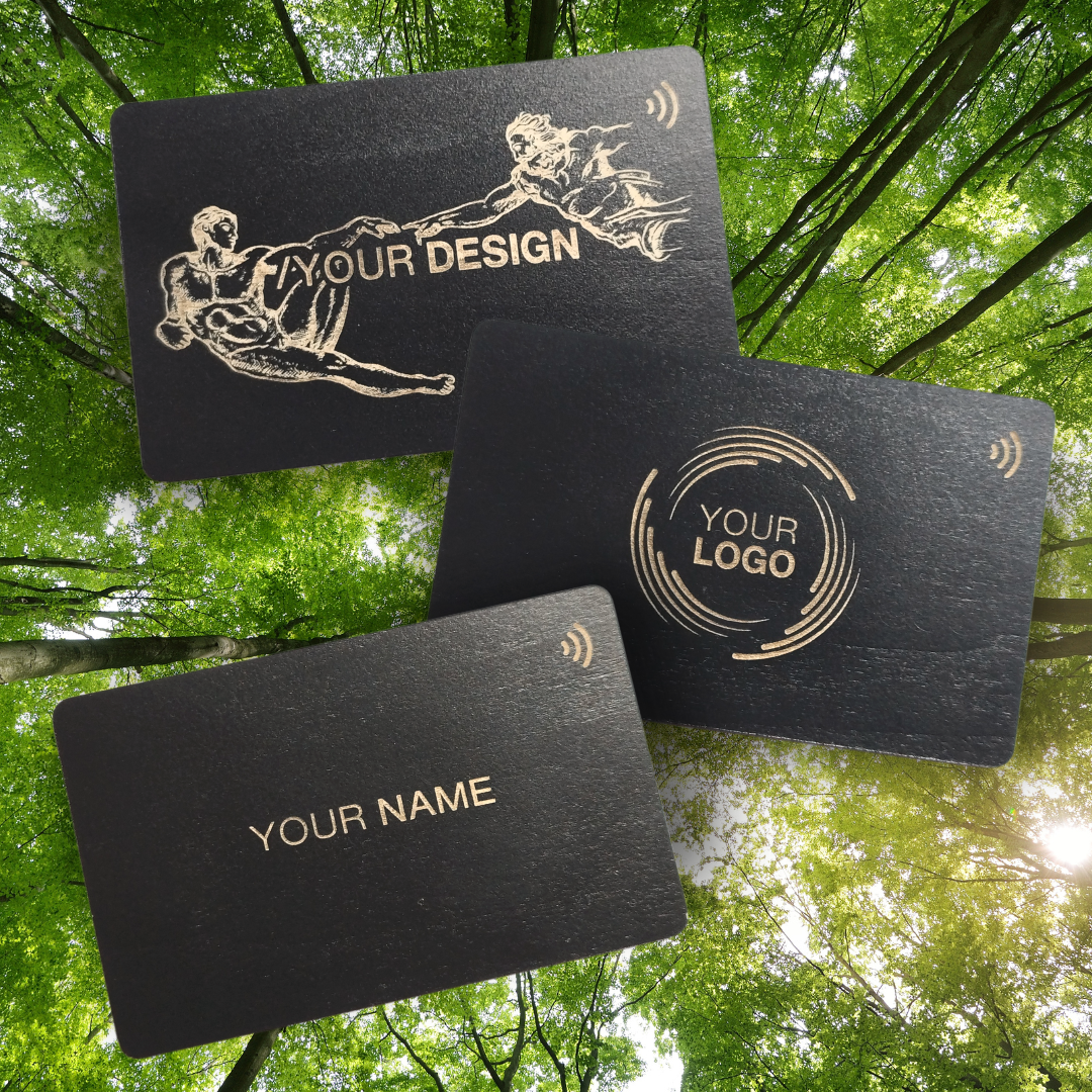 Black Wood NFC business card customized with logo or name